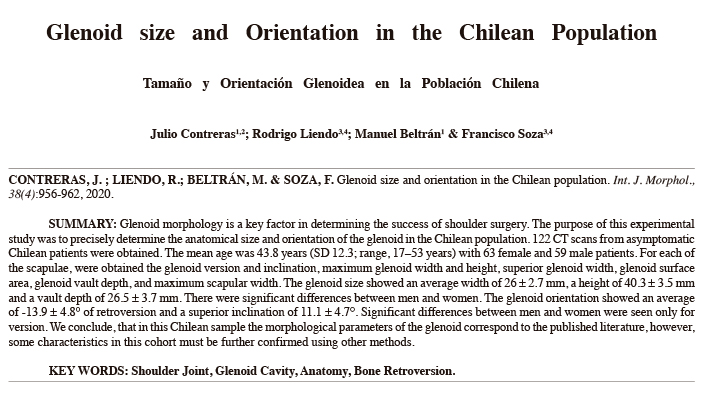 Glenoid size and Orientation   in   the Chilean   Population – Dr. Julio Contreras
